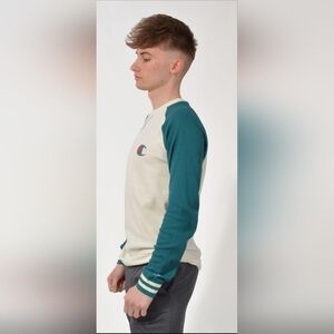 Champion Men's Teal and White Long Sleeve Thermal Shirt